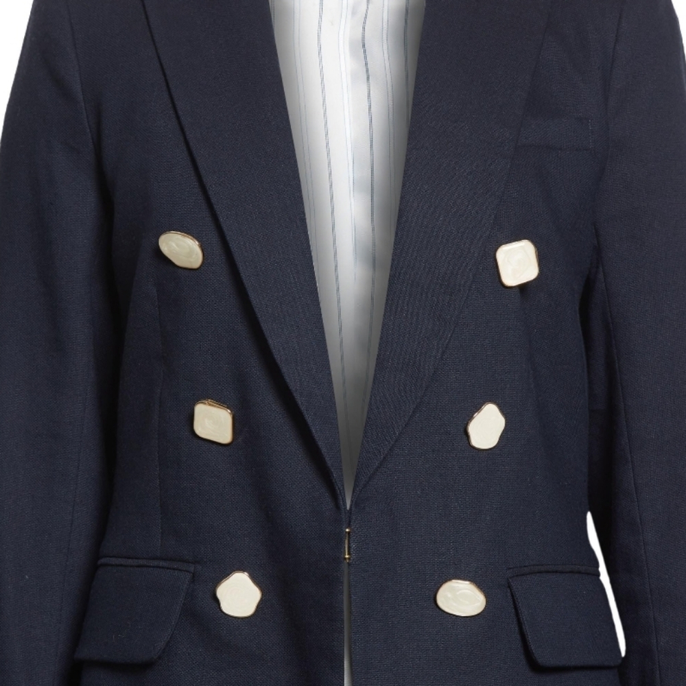 NEW! JASON WU EDIT Linen Blend Navy Blue Blazer Resin Buttons Single Closure Med